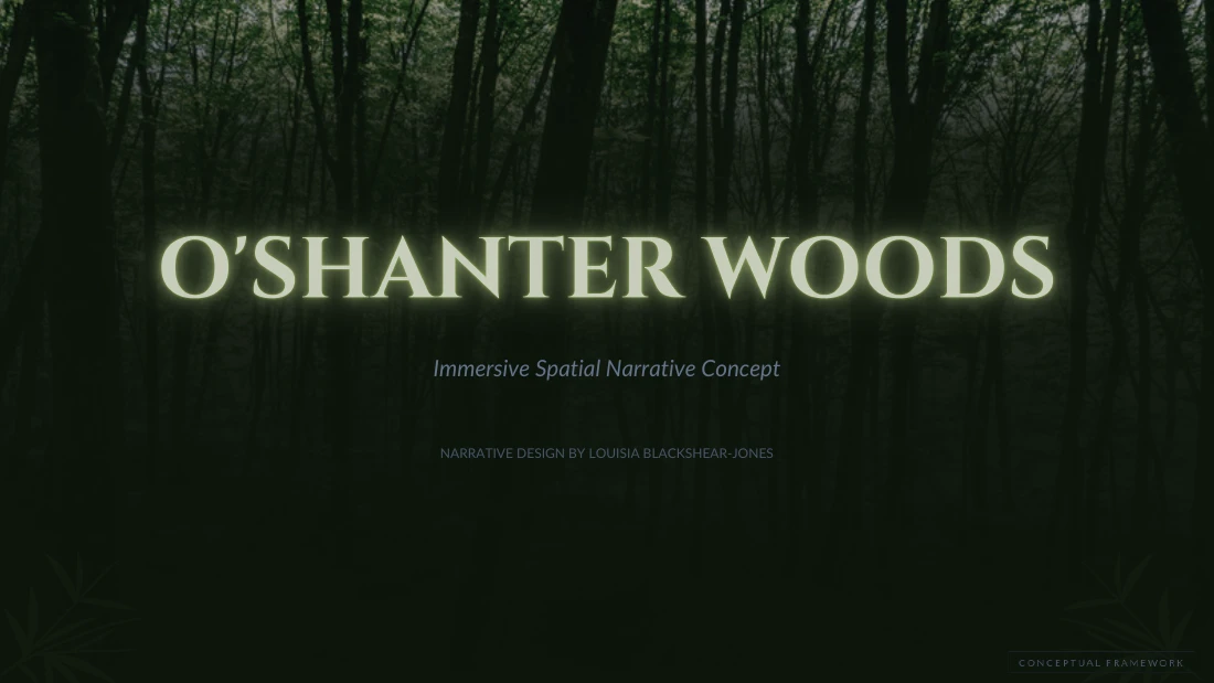 O’Shanter Woods capstone presentation title slide: Immersive Spatial Narrative Concept
